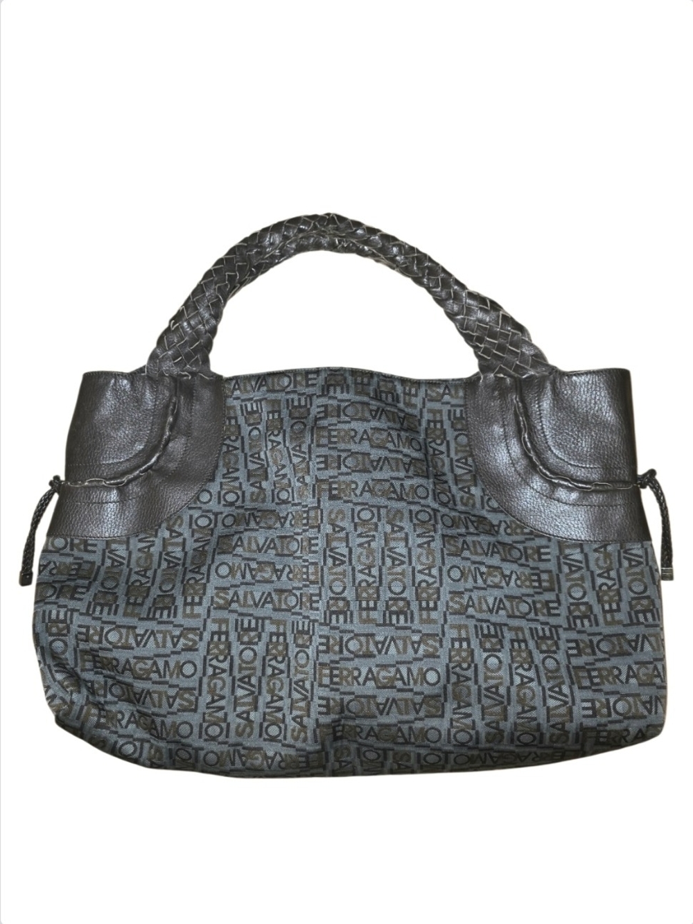 Salvatore Ferragamo Vintage Logo Jacquard & Leather Large Tote Serial# AB-217955